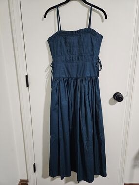 Moon River Pleated A-Line Midi Dress With Double Tie Sides NWOT